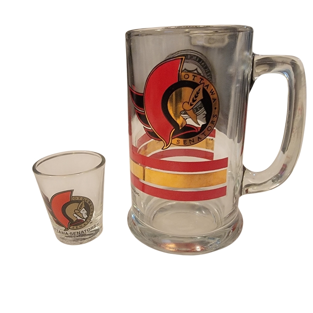 1991 NHL Ottawa Senators Glass Mug and Novelty Shot Glass